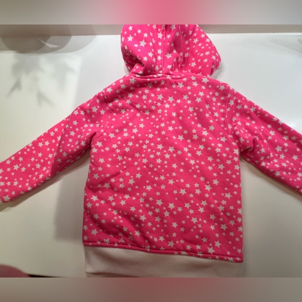 HEALTHTEX GIRLS PINK STARRED SIZE 5T HOODIE ZIP UP SWEAT SHIRT. BRITE PINK/WHITE - Picture 3 of 11
